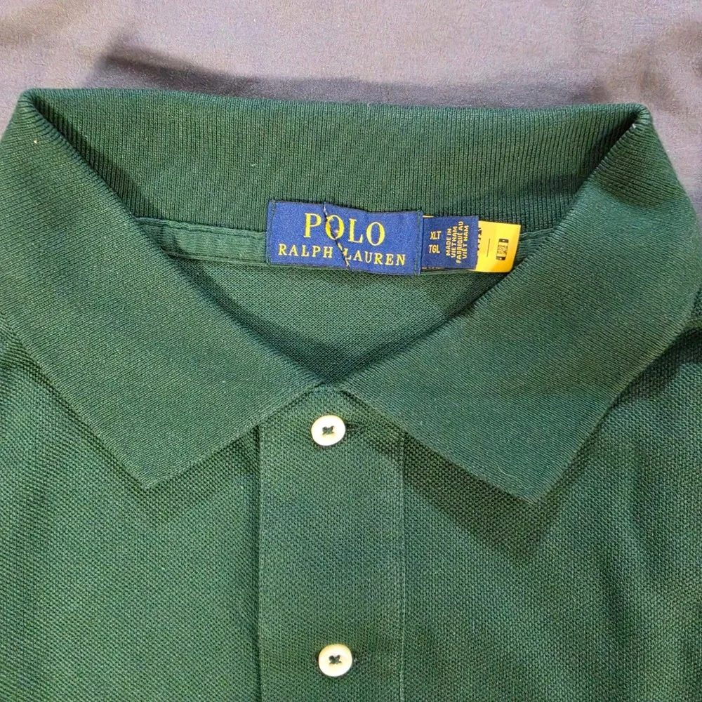 Polo Ralph Lauren Mens XLT Long Sleeve Polo Shirt Green Purple Pony Logo Pique